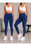 Women's 2-Pack Ribbed Detailed Gathering High Waist Sports Leggings – Fitness, Pilates, and Everyday Ribbed Leggings - 3