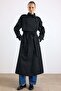 Oversized Water-Repellent Trench Coat with Stand-Up Collar, Cape and Placket Detail Black 6892 - 4