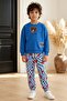 Boy's Teddy Bear Printed Sweatshirt and Checkered Sweatpants Set Blue - 3