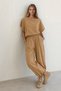 Women's Beige Waist-Tied, Cuffed, Lace-Detailed Trousers and Blouse Woven Set Alc-X15567 - 4
