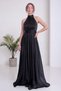 Women's Evening Dress Halter Neckline Pleated Long Satin Textured Evening Gown Navy Blue, Brown, Lilac, Black - 3
