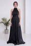 Women's Evening Dress Halter Neckline Pleated Long Satin Textured Evening Gown Navy Blue, Brown, Lilac, Black