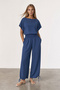 Women's Blue Waist-Cuffed, Lace-Detailed Pants and Blouse Woven Set Alc-X15567 - 3
