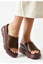Brown Women's Wedge Heel Slippers - 2