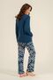 Women's Long Sleeve Buttoned Collar Cobalt Blue Pajama Set (with Socks as a Gift) - 4