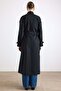 Oversized Water-Repellent Trench Coat with Stand-Up Collar, Cape and Placket Detail Black 6892 - 7