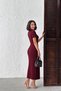 Women's Burgundy Corded Short Sleeve Summer Fabric Long Knit Dress S/M - 3