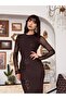 Women's Sleeveless Tulle Detailed Glitter Patterned Midi Dress - 5