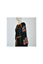 Women's Black Embroidered Ethnic Patterned Belted Long Dress - Authentic Bohemian Kimono Dress - 5