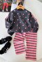 Heart Patterned Sweatshirt and Striped Pants Girls' 2-Piece Set - Anthracite