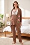 Rosette Floral Patterned Maternity and Postpartum Pajama Set with Lace Detail and Robe