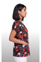 Women's V-Neck Bat Sleeve Heart Patterned Lycra Linda Fabric Nurse Doctor Scrubs Uniform Single Top - 3