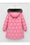 Girl's Pink Removable Hooded Furry Long Inflatable Winter Coat - 4