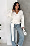 Women's Double Breasted Collar Belted Waist Long Sleeve Stylish Blouse - 4