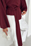 Women's Double Breasted Collar Belted Waist Long Sleeve Stylish Blouse - 3