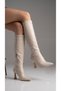 Women's Leather Textured Stretch Pointed Toe Curved Thin Heeled Over-The-Knee Sock Boots - 2