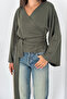 Women's Double Breasted Collar Belted Waist Long Sleeve Stylish Blouse - 4