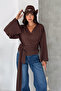 Women's Double Breasted Collar Belted Waist Long Sleeve Stylish Blouse