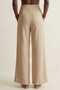 Stone Color Women's High Waist Stretchy Textured Crepe Fabric Wide Leg Palazzo Trousers - Velcro Closure Detail - 5