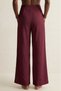 Burgundy Women's High Waist Stretchy Textured Crepe Fabric Wide Leg Palazzo Trousers - Button Closure Detail - 7