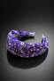 Women's Purple Mini Floral Patterned Knotted Fabric Hair Crown Wide Soft - 3