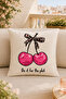 Pink Leopard Cherry and Bow Patterned Decorative Throw Pillow Cover with Writing (Double Sided) - 4