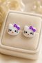 Children's Magnetic Earrings, Multi-Colored Bowknot, White Cat Figure, No Hole Earrings, 1 Pair - 3