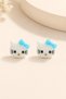 Children's Magnetic Earrings, Multi-Colored Bowknot, White Cat Figure, No Hole Earrings, 1 Pair - 3