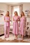 New Season Powder Patterned Lace Detailed Buttoned Design Wide Straps 100% Cotton Maternity Maternity Dressing Gown Nightgown Pajama Set - 4