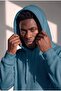 Men's Petrol Blue Hooded Oversize Fit Cotton 3 Thread Pocket Sweatshirt - 3