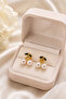 Non-Perforated Clip-On Earrings Pearl Cherry Figured Gold Color Green Leafy Ear Hole-Free Earrings 1 Pair - 4