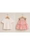Girl's Top and Bottom Set with Summer Balloon Skirt and Daisy Detail in Pink