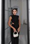Black Draped Dress with Waist Window Detail - 6