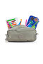 Large Size Crinkle 3 Zipper Pen Holder Mobile Phone Makeup Handbag School Bag Wallet Beige 1415K - 6