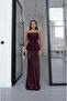 Burgundy Strapless Satin Dress with Scarf - 5