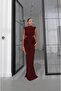 Burgundy Draped Dress with Window Detail at Waist