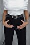 Black Cut-Cut Hem Belted Jeans - 6