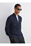 Mg Trenden Navy Blue Mock Neck Men's Cardigan