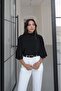 Black Cape Blouse with Sleeve Detail - 3