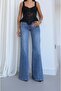 Blue Wide Leg Jeans with Side Stitching Detail - 2