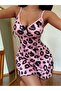 Women's Pink Leopard Patterned Nightgown with Bow Detail - 6