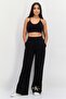 Jeans Women Regular Fit Embroidered Logo Wide Leg Pants, Black - 4