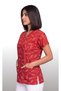 Women's V-Neck Bat Sleeve Ataturk Signature Blue, Red, Black Terycotton Doctor Scrubs Uniform Single Top - 4