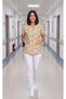Women's V-Neck Bat Sleeve Owl Patterned Beige Terycotton Fabric Doctor Nurse Scrubs Uniform Single Top - 7