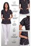 Women's V-Neck Bat Sleeve Ataturk Signature Blue, Red, Black Terycotton Doctor Scrubs Uniform Single Top - 6