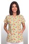 Women's V-Neck Bat Sleeve Owl Patterned Beige Terycotton Fabric Doctor Nurse Scrubs Uniform Single Top