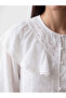 White Embroidered Ruffled Balloon Sleeve Oversized Blouse - 3