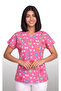 Women's V-Neck Bat Sleeve Teeth Patterned Fuchsia Terycotton Fabric Doctor Nurse Scrubs Uniform Single Top - 2