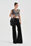 Women's Full Stone Mesh Knit Strap Design Crop Blouse - 2