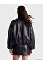 Oversize Women's Bomber Leather Look Jacket - 3